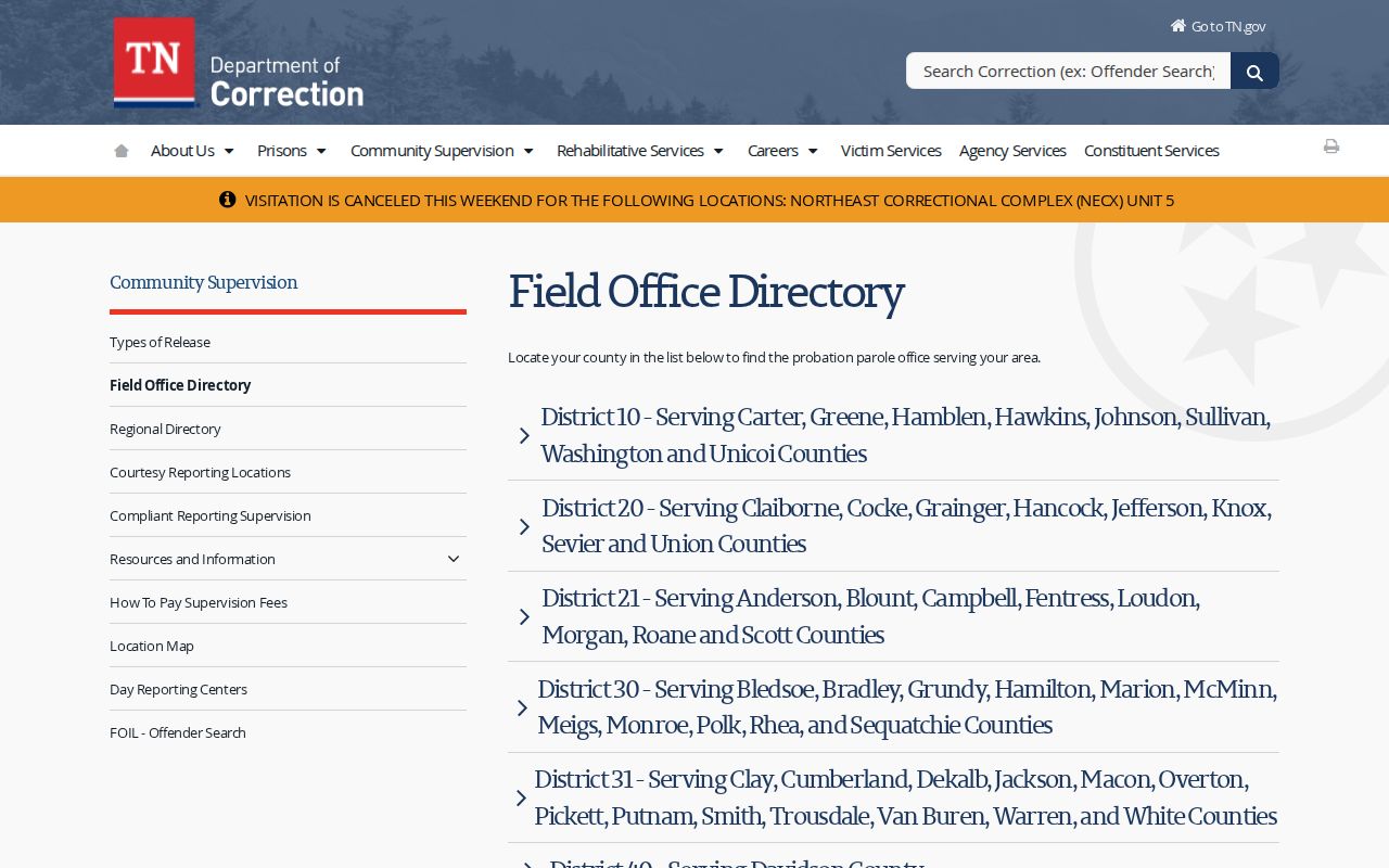 Hamblen County criminal supervision record office listing