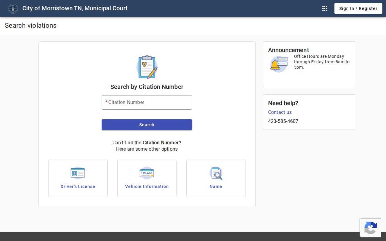 Morristown municipal criminal citation record search methods