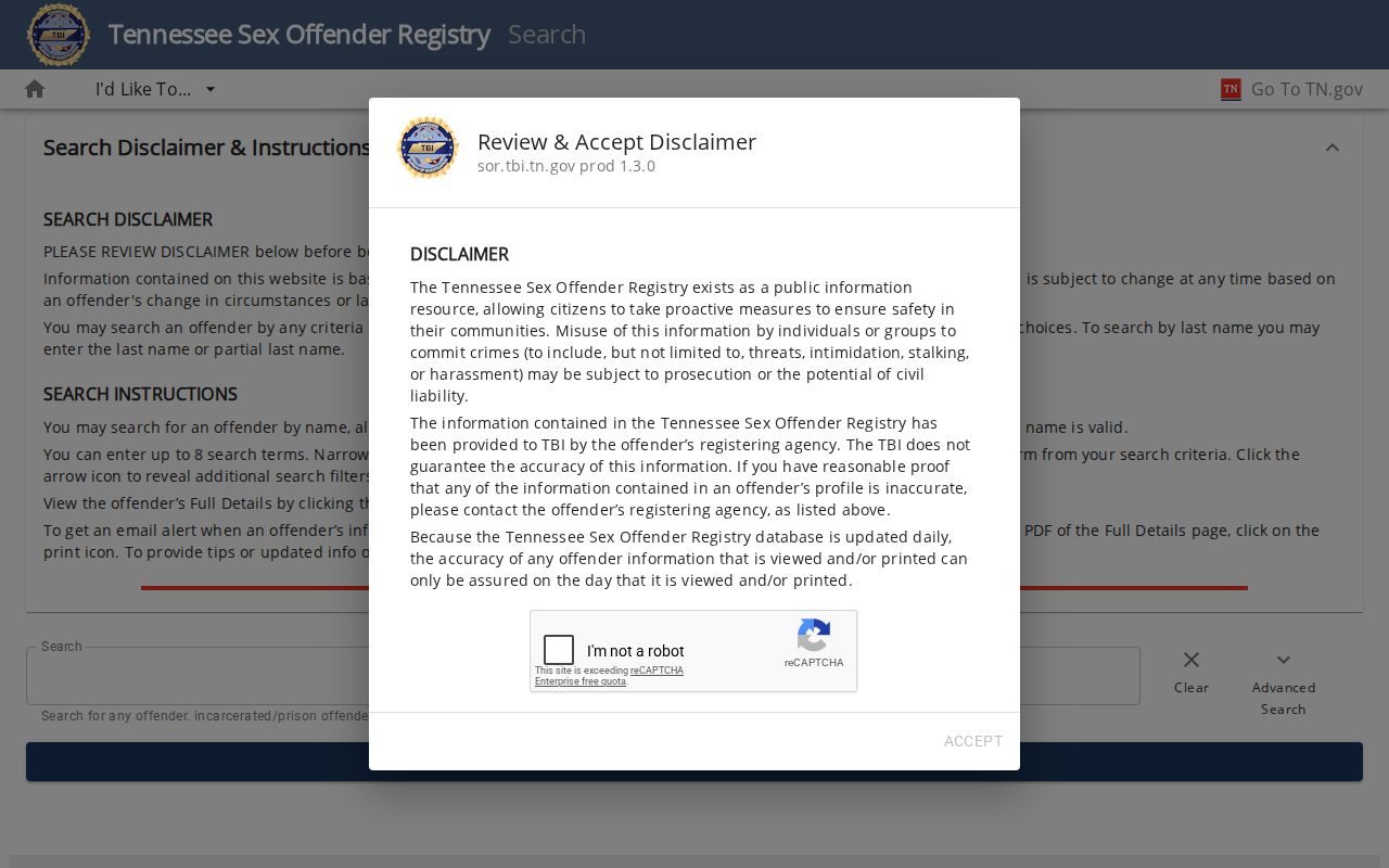Hamblen County sex offender registry search controls